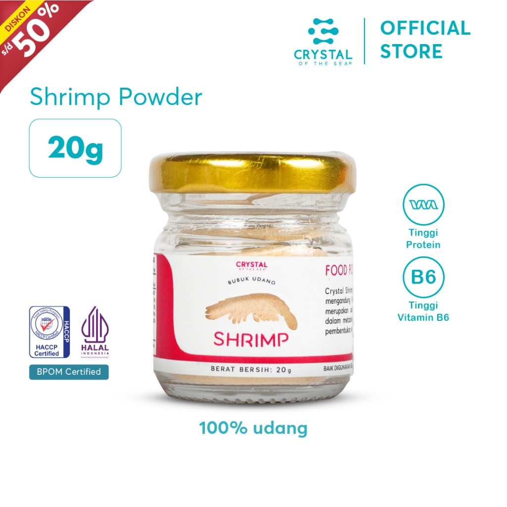 

CRYSTAL OF THE SEA Shrimp Bubuk Udang Rebon Halal BPOM 20GR Serbuk Tabur Food Powder Kaldu Umami GTM Penambah Nutrisi 006