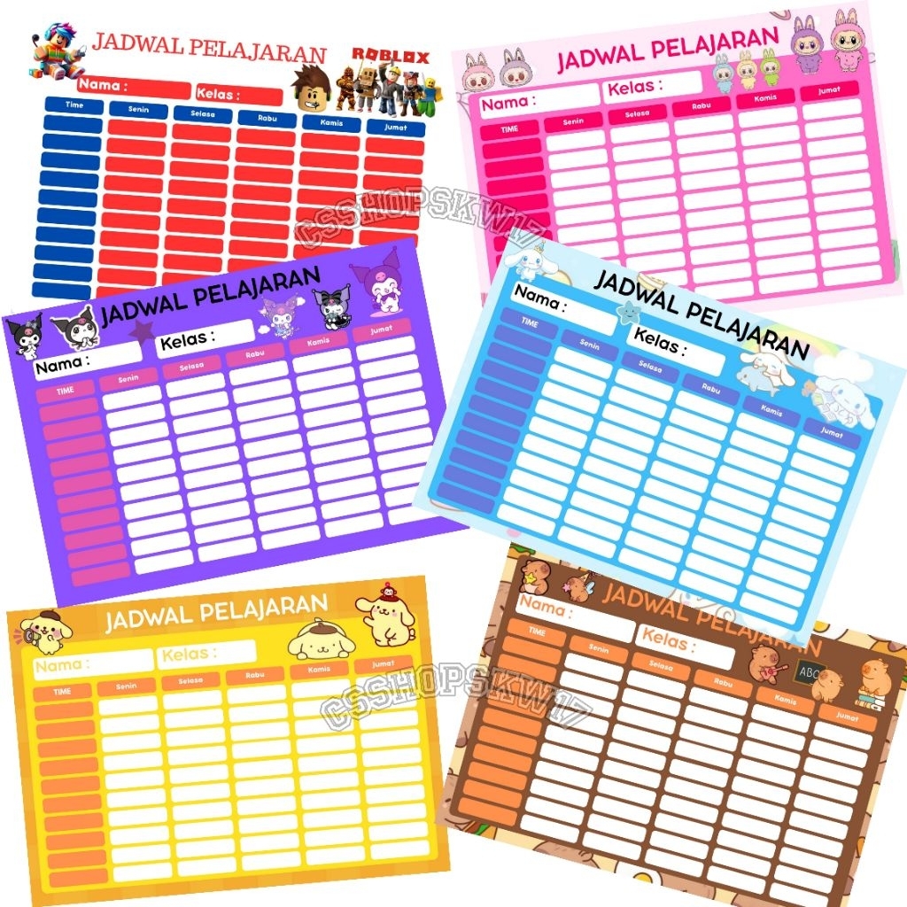

Kertas Jadwal Pelajaran Sekolah /Poster Mapel Sekolah