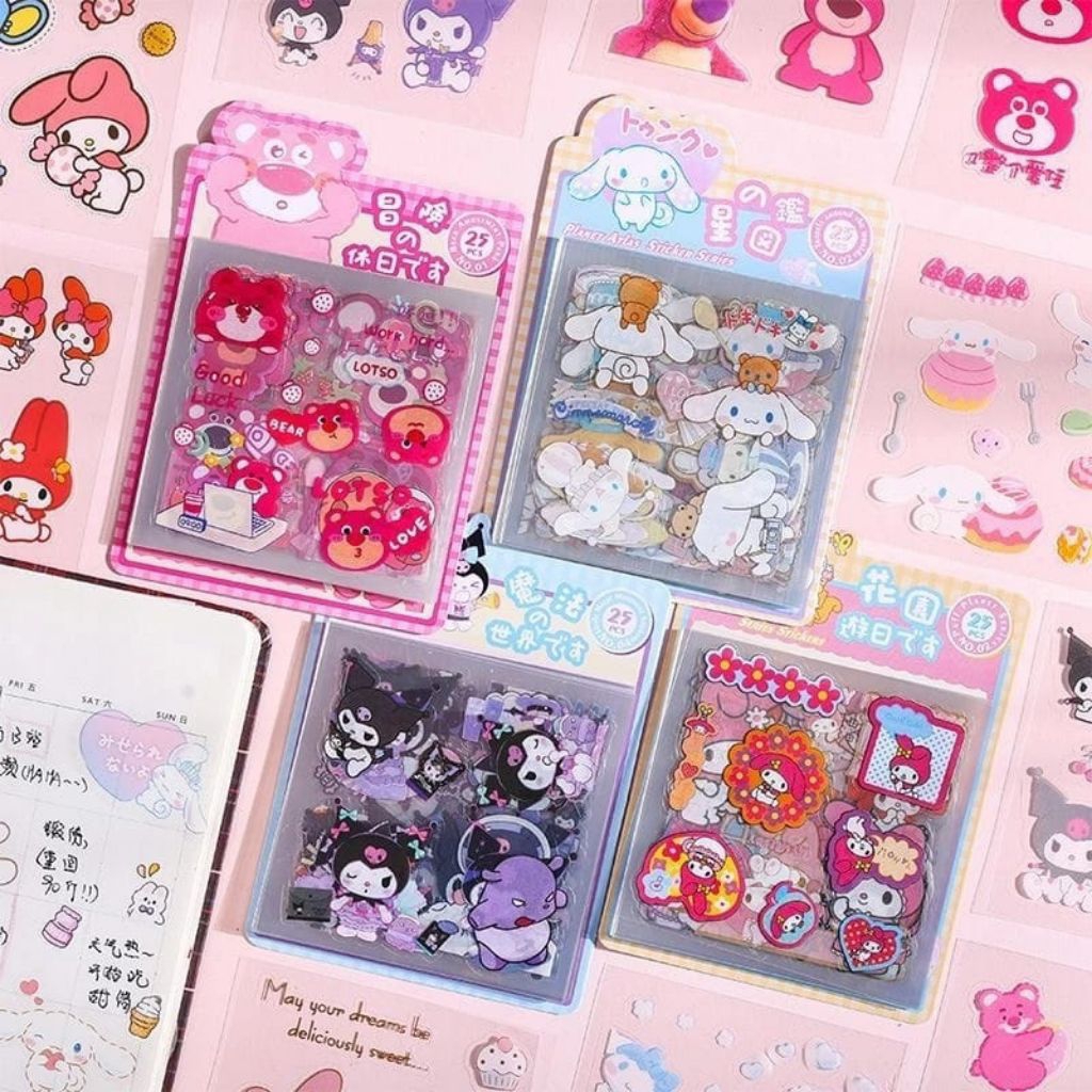 

25 lembar Sticker Kartun Lucu Aesthetic Diy Dairy Waterproof