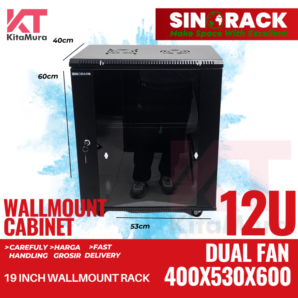 Wallmount Rack 12U, Rak Server Single Door Ukuran 12U