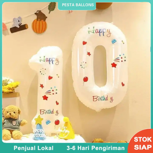 Balon Foil Angka 0-9 Jumbo Balon Angka 32inch Warna Putih HBD Balon Angka