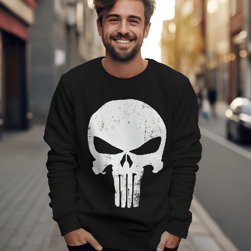 Crewneck Punisher White Pria Wanita Bahan Fleece PE Gramasi 240 Nyaman Ringan