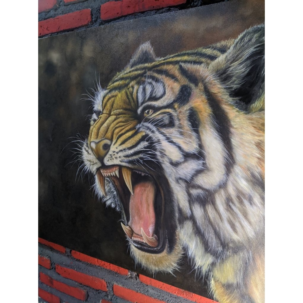 LUKISAN HARIMAU MENGAUNG ASLI BUATAN TANGAN