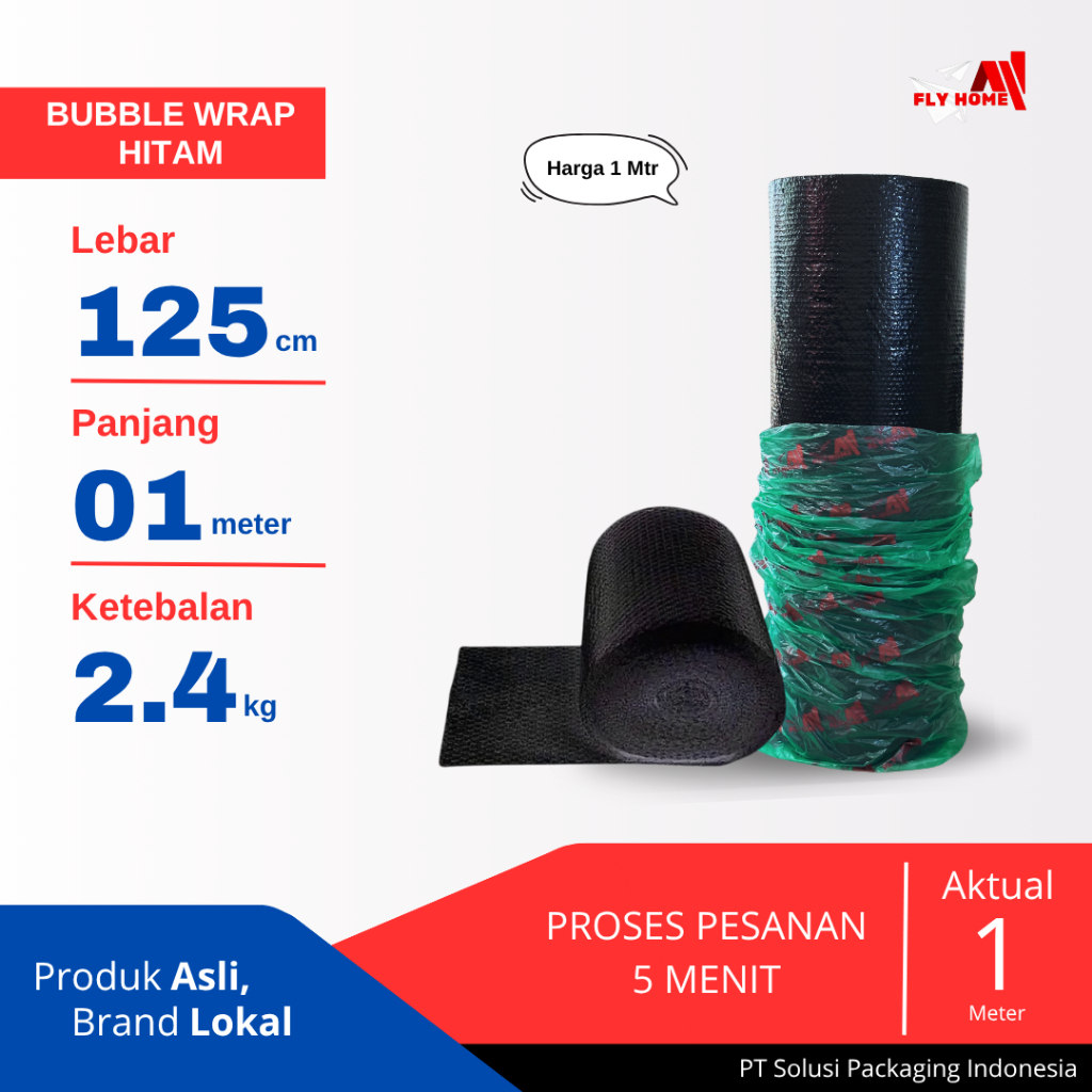 

FLYHOME Bubble wrap hitam 1 meter potongan 2,4kg bublewrap 125 x 1meter