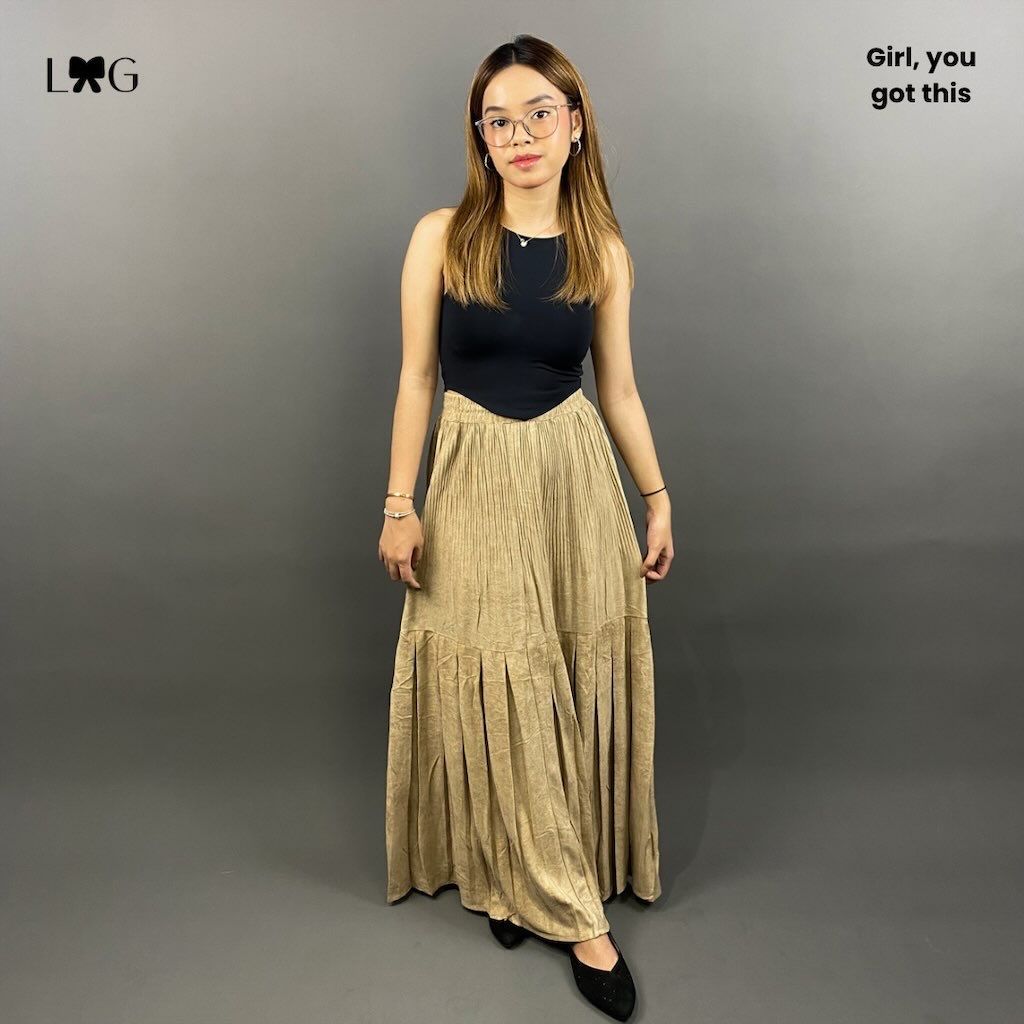 London Girl - Aleena Rok Panjang Plisket Suede Wanita / Rok Formal dan Casual / Rok Wanita Pinggang 