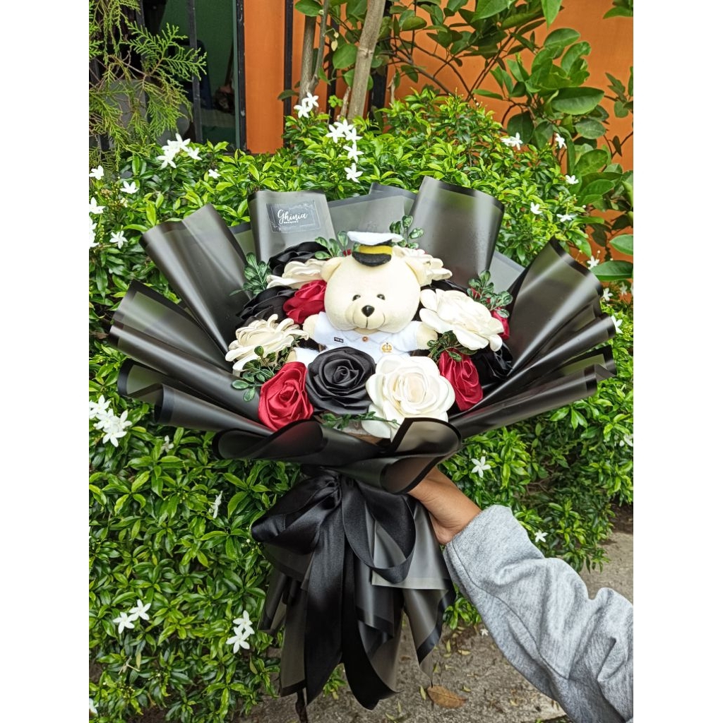 Buket Bunga | Buket Pita Satin Boneka Wisuda, Tentara, Polisi | Medium