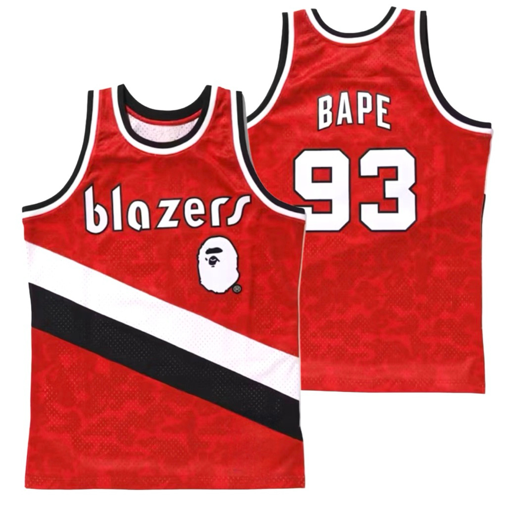 BORDIR IMPORT JERSEY BAJU BASKET SPECIAL BAPE X PORTLAND TRAIL BLAZERS #93 MERAH