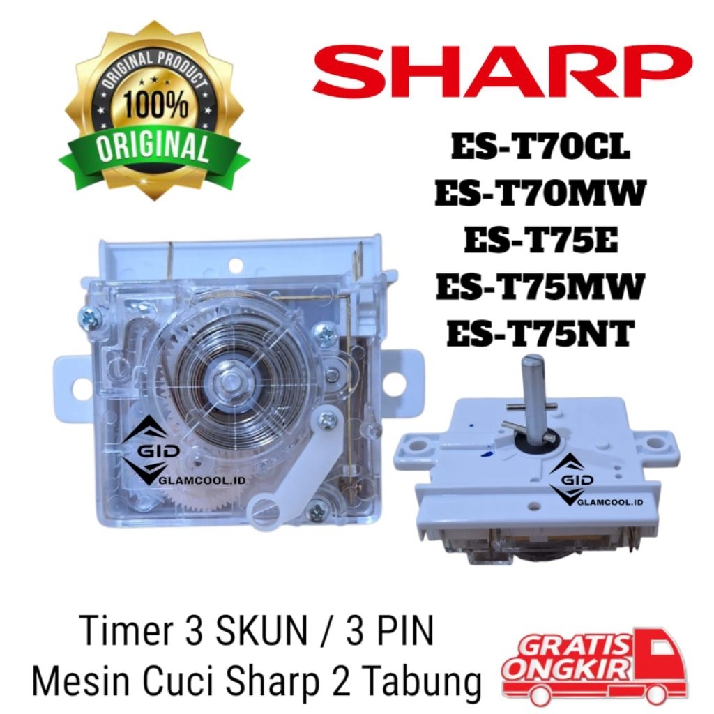 TIMER 3 PIN PENCUCI MESIN CUCI SHARP 2 TABUNG ES-T70CL ES-T70MW ES-T75E ES-T75MW ES-T75NT ORI