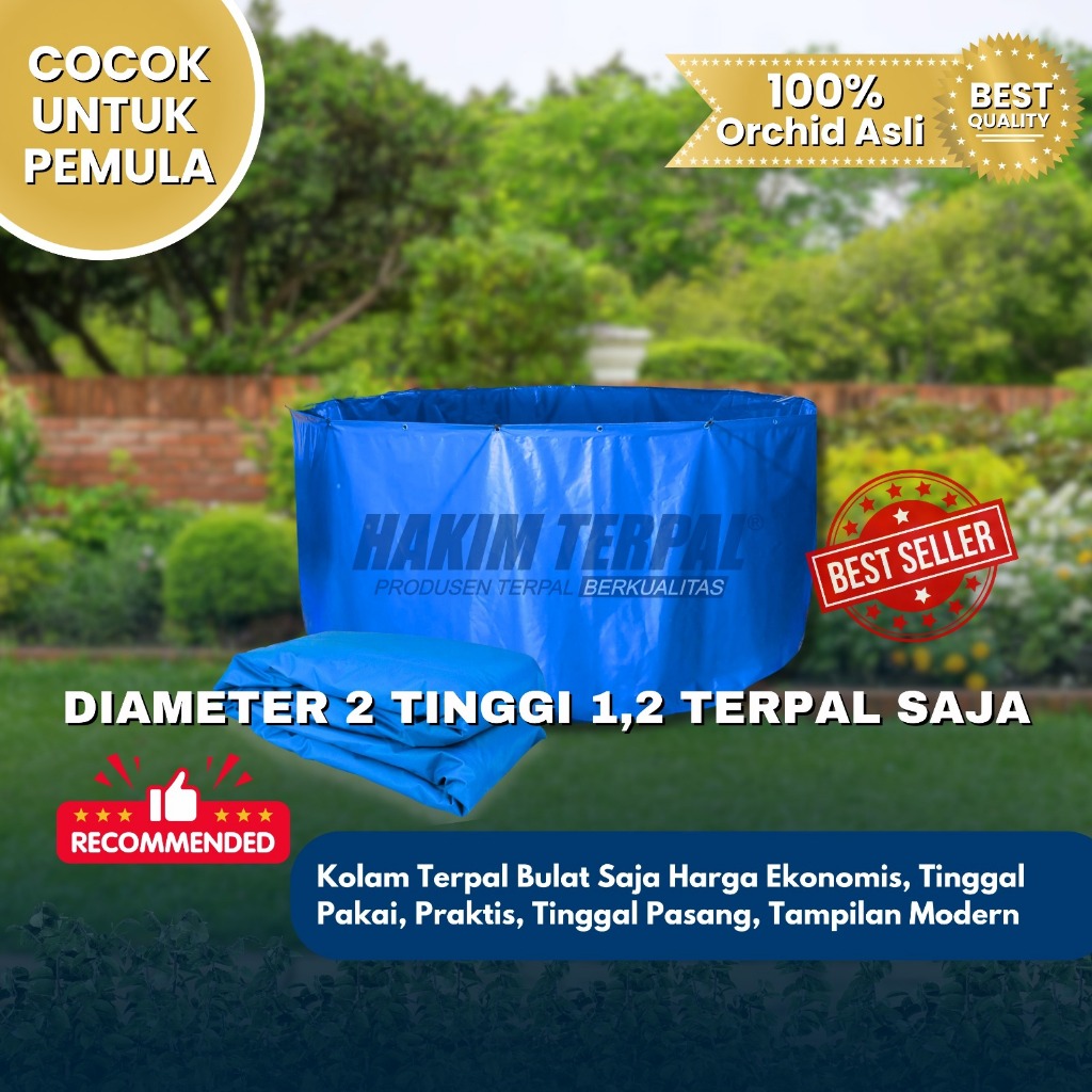 (Terpal Saja) Terpal Kolam Bulat D2 T 1,2 m Bahan Orchid Semikaret