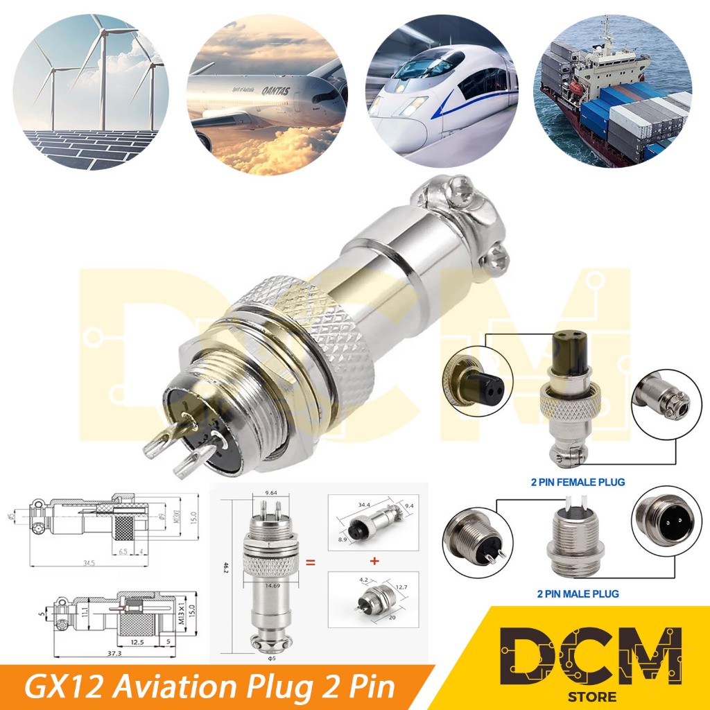 GX12 Aviation Plug 2 Pin Male Female Panel Wire Connector 12mm AN07