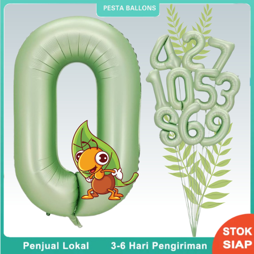 Balon Foil Angka 0-9 Jumbo Hijau Zaitun Hijau Sage 32inch Balon Angka