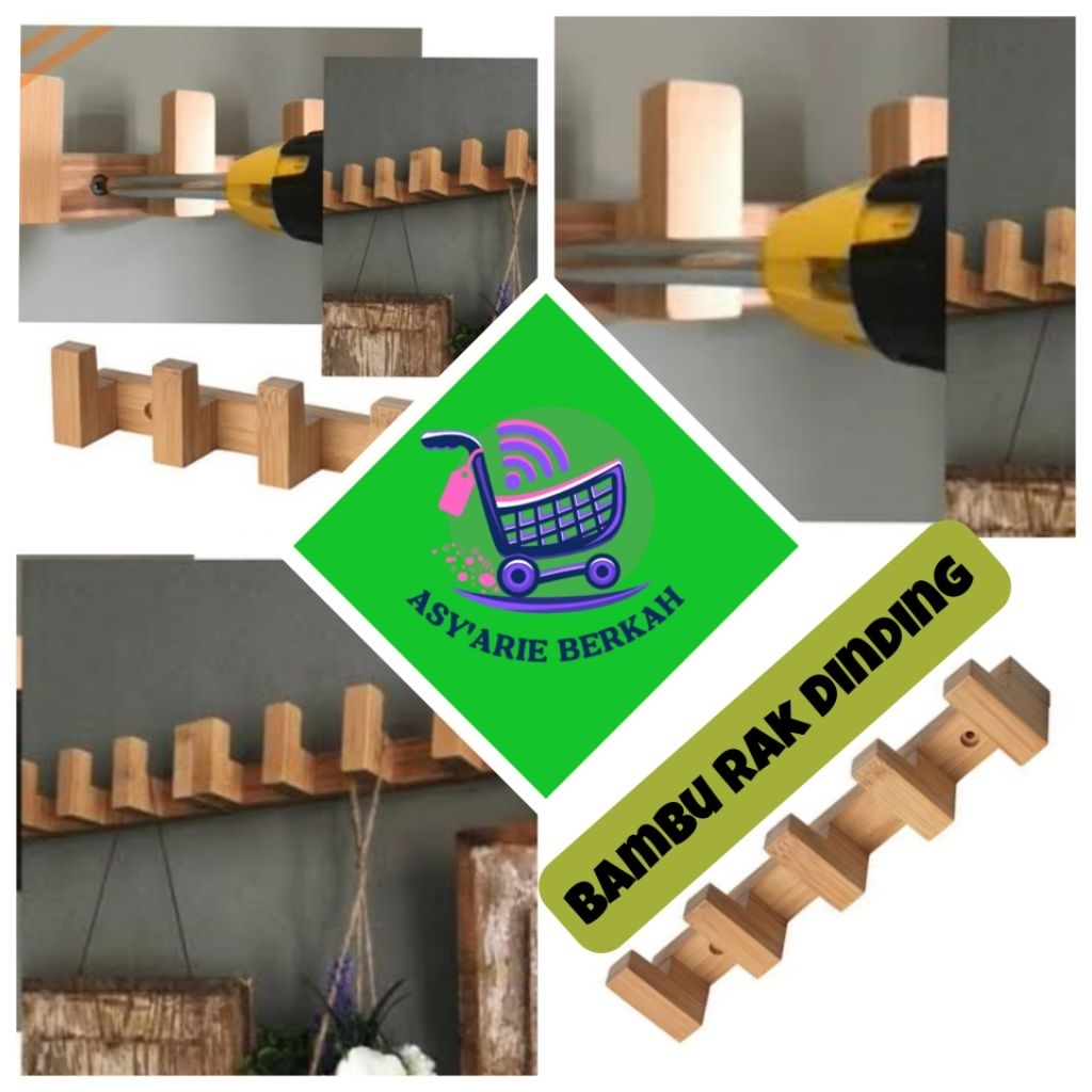 Rak dengan pegait/Bambu rak dinding kaitan dinding gantungan baju pakaian bahan bambu