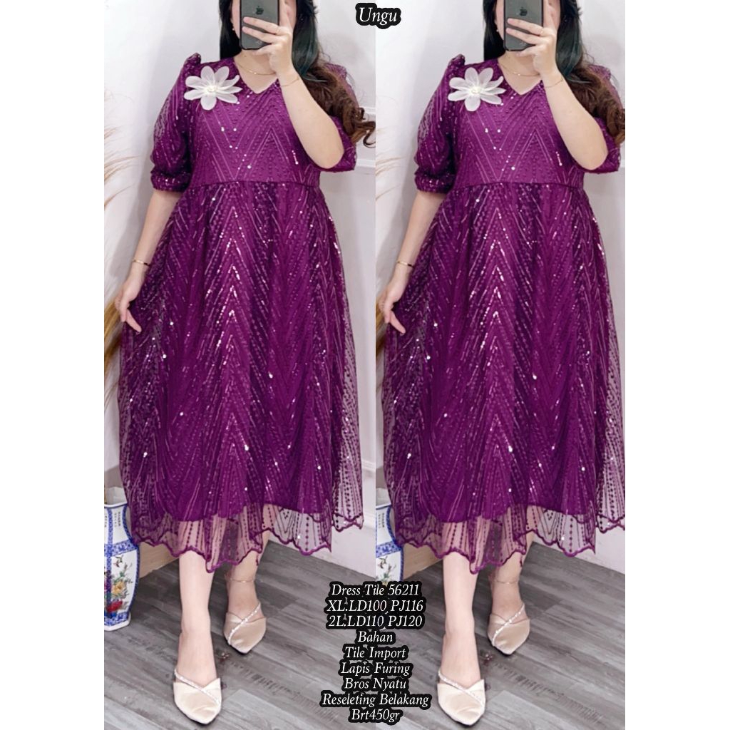 dress pesta tile / baju natal jumbo wanita