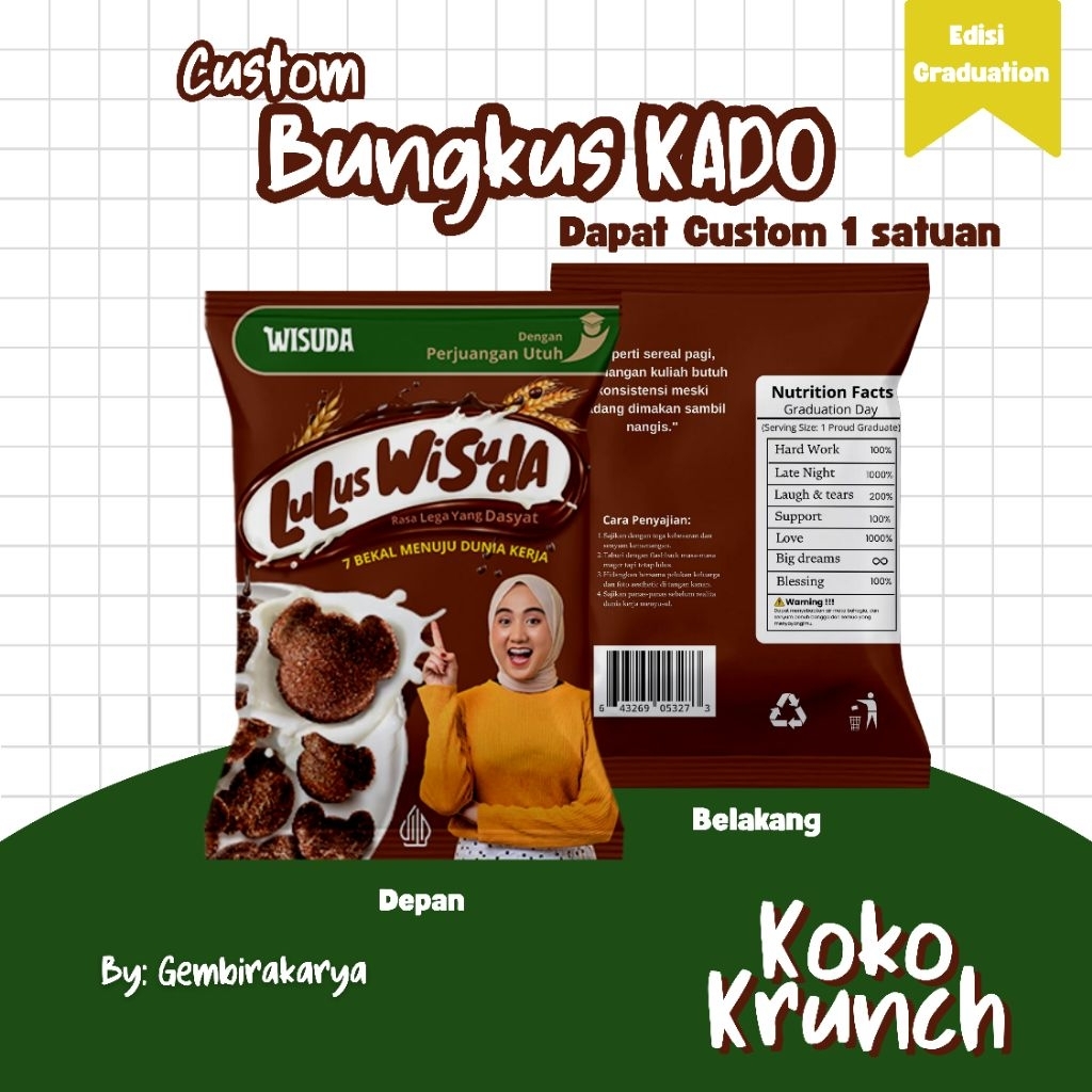 

[CUSTOM BUNGKUS KADO] Bentuk Snack Unik – Versi KOKO KRUNCH edisi Graduation