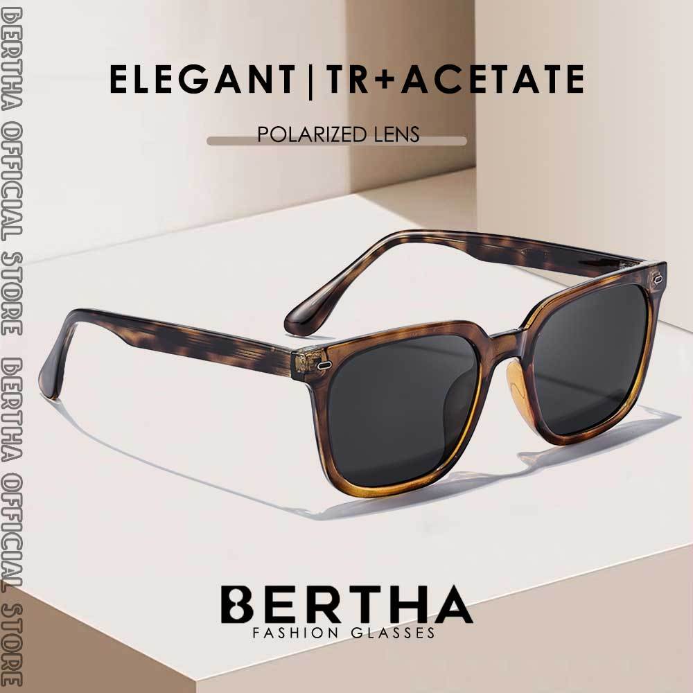 Bertha Kacamata Sunglasses Polarized UV 400 Protection Style Kotak Bahan Tr90+Acetate Kokoh Fashion 