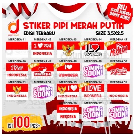 

100pcs Tempelan Sticker / stiker Pipi Bendera merah Putih