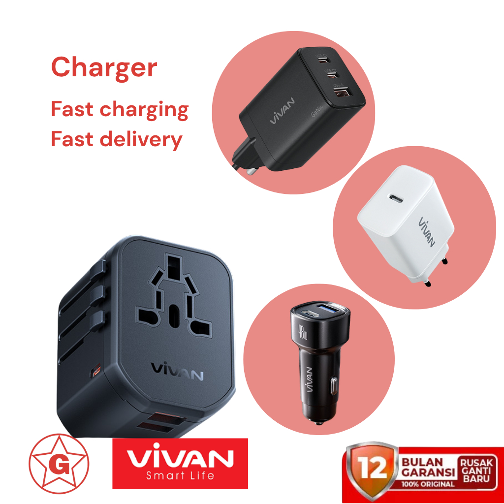 Vivan Kepala Charger USB Port USB-C Fast Delivery Quick Charge Resmi Garansi Original