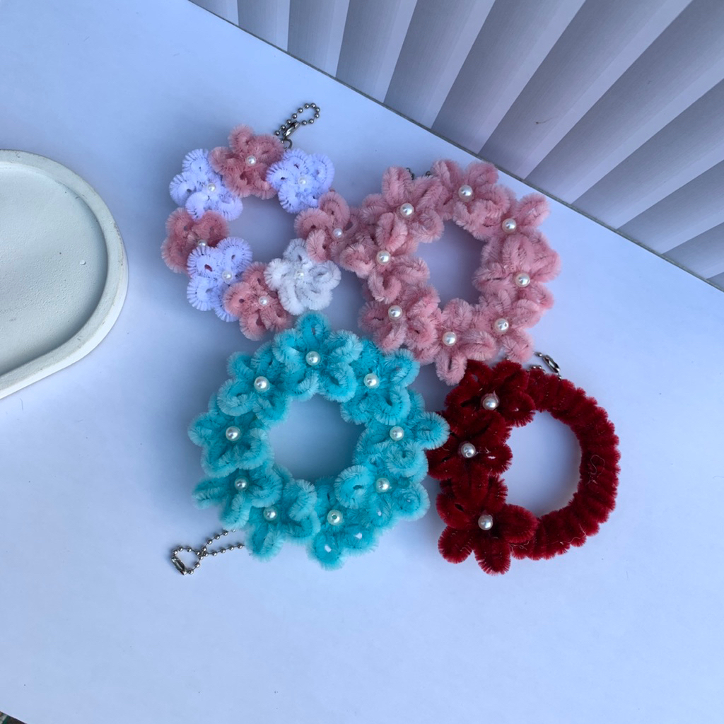 Gantungan Bunga Kawat bulu - Kawat bulu bunga -Keychain kawat bulu - Ganci