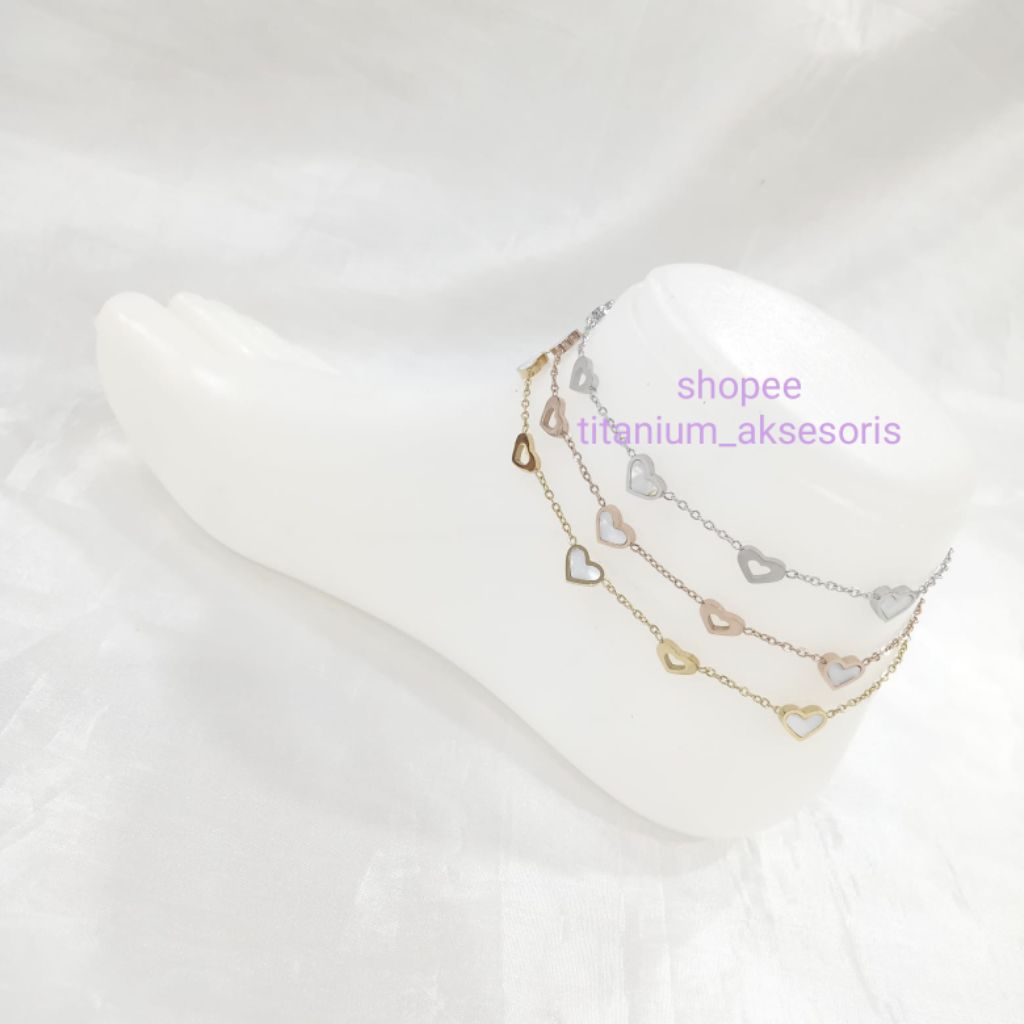 gelang kaki titanium fashion 3 love putih