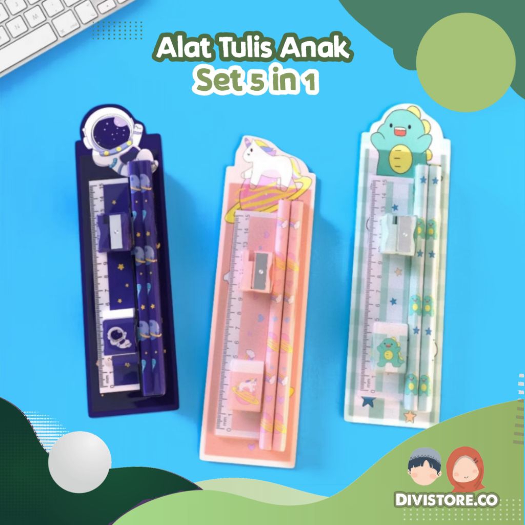 

Set Alat Tulis Anak Murah Lucu 5 in 1 Penghapus dan Penggaris
