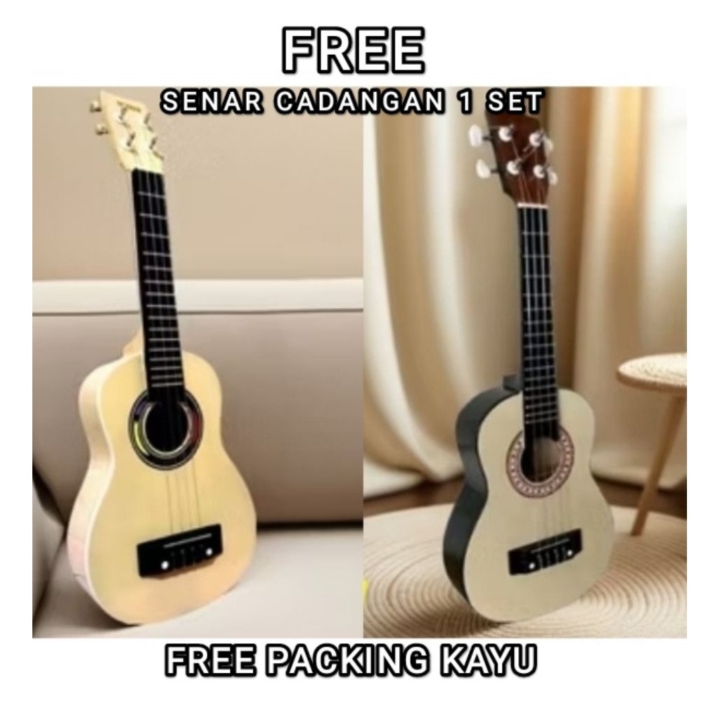 PAKET UKULELE AKUSTIK SENAR 4 / PACKING KAYU BERGARANSI DAN PACKING AMAN / KOMPLIT UKULELE + PICK + 