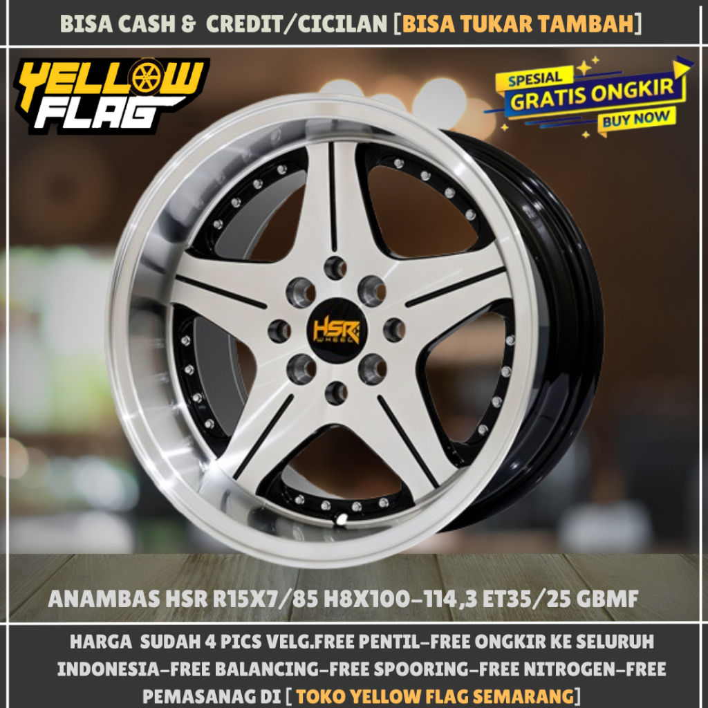 VELG CELONG RING 15 HSR ANAMBAS LUBANG 4X100-4X114,3 ET35-25 LEBAR 7-8.5 GLOSY BLACK MACHINE FACE