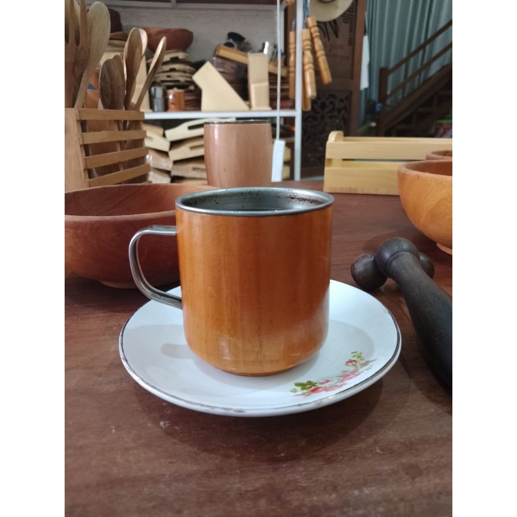 GELAS KAYU STAINLESS / CANGKIR STAINLESS KAYU / MUG STAINLESS KAYU JATI