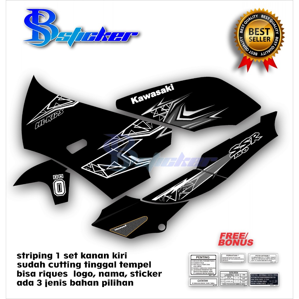 sticker striping ninja KRR SSR bosi hitam bisa riques variasi transparan bahan sdh terCUTTING