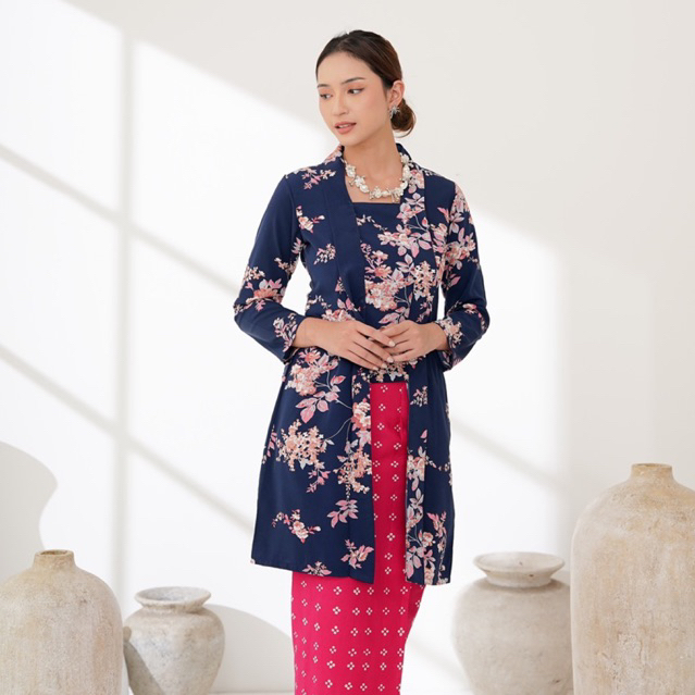 Kebaya Tunik Navy Floral/Kebaya Kutubaru Navy Fucia/Seragam Bridesmaids