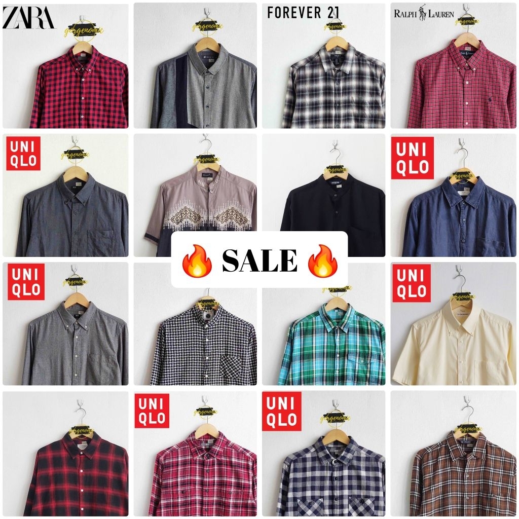 [GK] SALE SALE Kemeja Pria Polos Hitam, Putih, Flanel, Open Collar (ada brand)