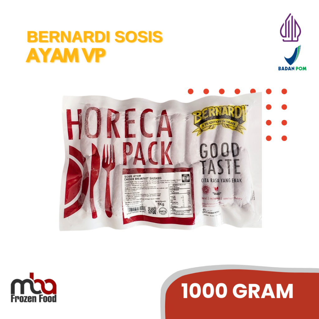 

Bernardi Sosis Ayam Horeca VP 1kg Chicken Breakfast /Sosisayam /Sosissapi /Sapi /Sosis /Daging /Kornet /Sate /Snack /Camilan /Dagingsapi /Dagingayam /Ayam /Frozen food