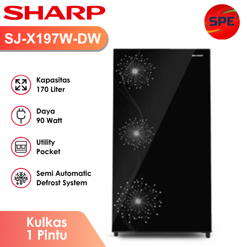 KULKAS 1 PINTU SHARP KAPASITAS 170 LITER SJ-X197W-DW GARANSI RESMI (MEDAN)