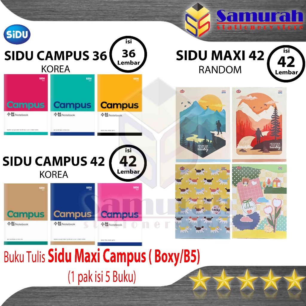 

Buku Tulis Sidu Maxi 42 Lembar / Sidu Campus Korea Besar isi 42 Lbr Ukuran Boxy / B5 Campuss / 1 pak - 5 buku
