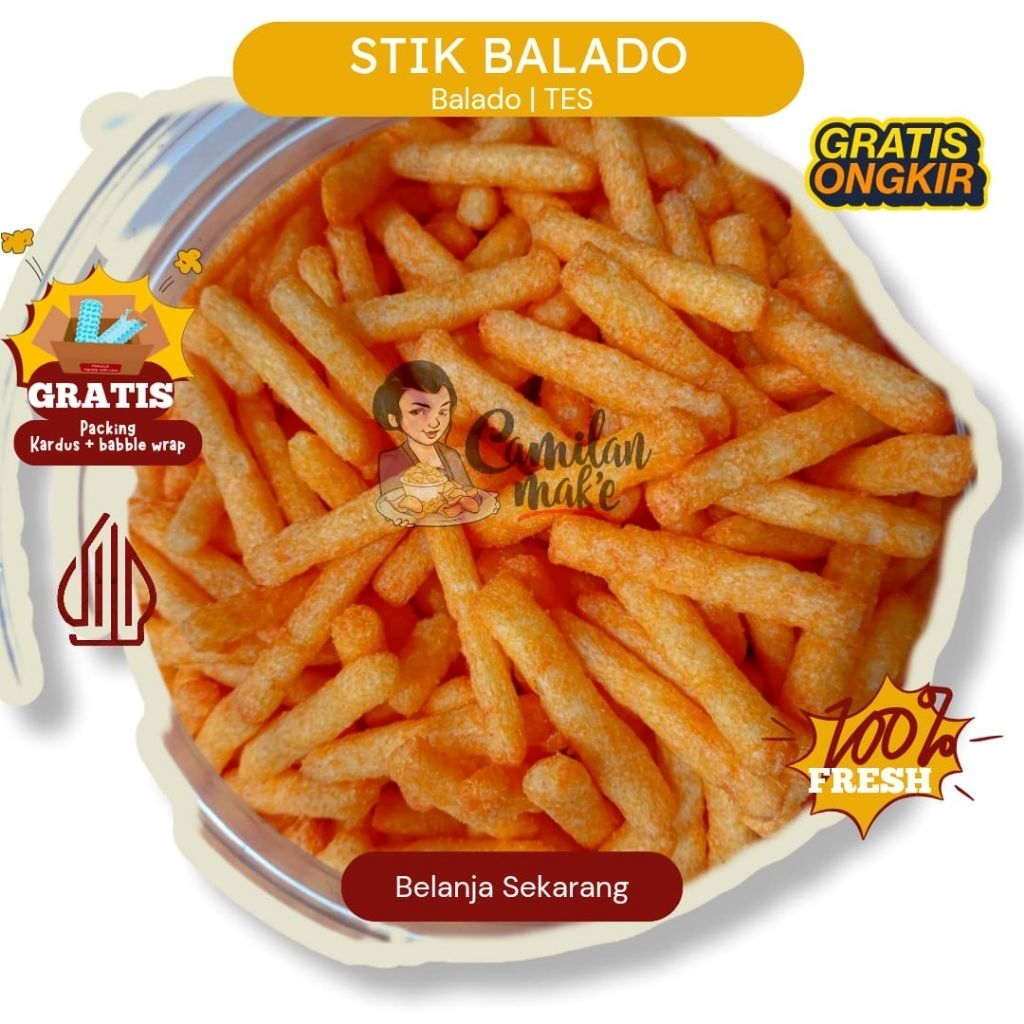 

STIK TES/ STIK KEJU TES/ STIK BALADO TES | CAMILAN MAK'E | CEMILAN | JAJANAN STIK KILOAN | SNACK KILOAN