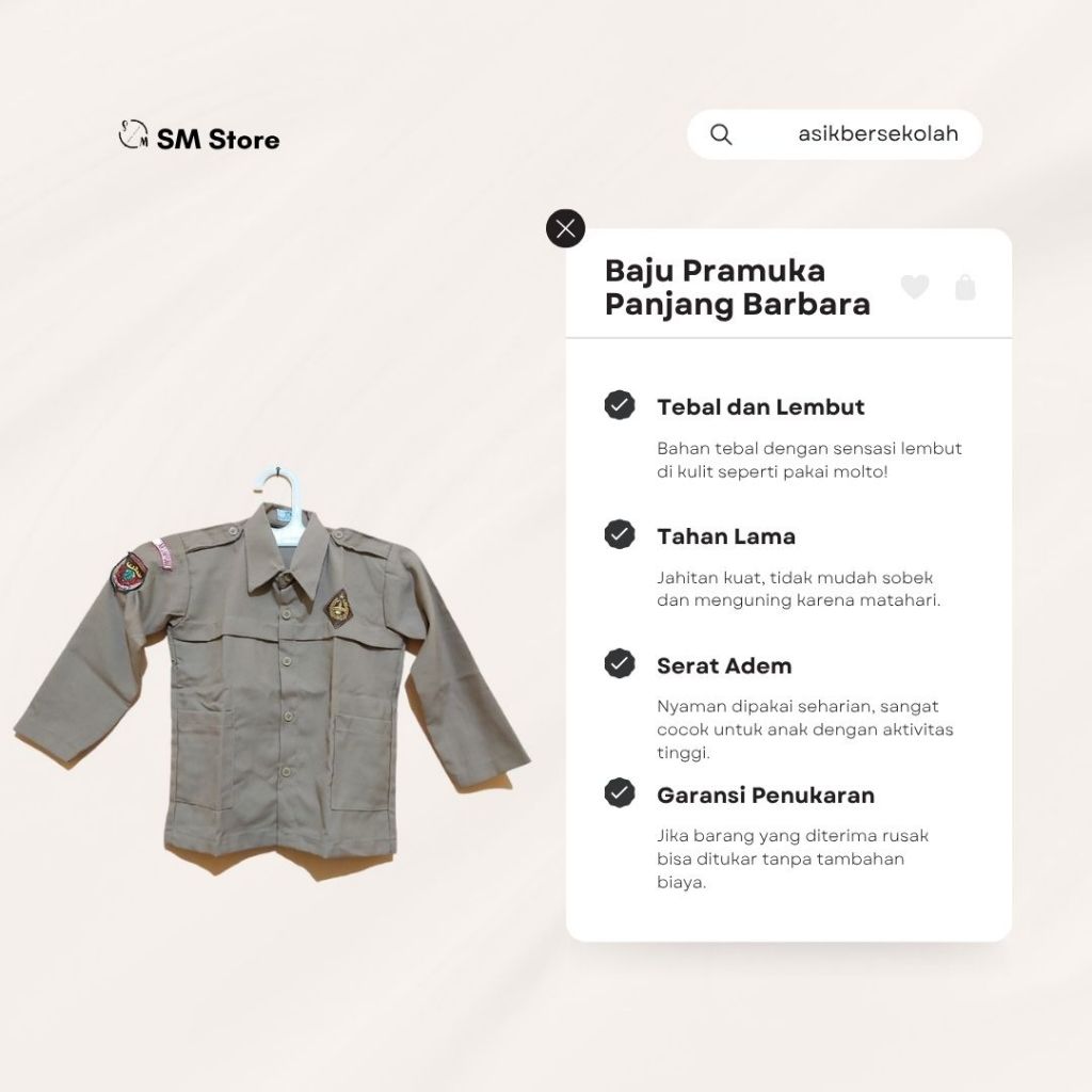 Baju Pramuka Perempuan Lengan Panjang Kantong Bawah | Model & Ukuran SD - SMP