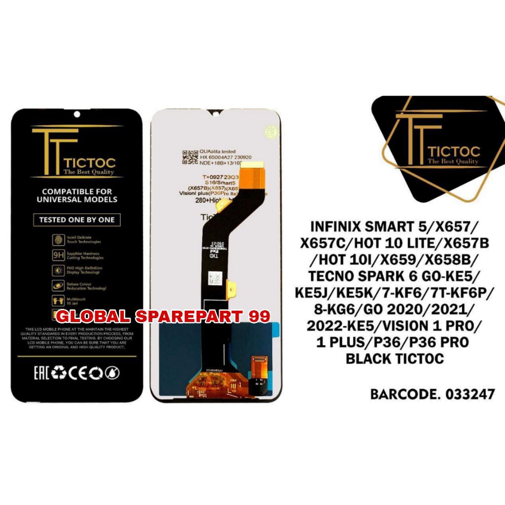 LCD INFINIX SMART 5 X657 X657C X657B / HOT 10 LITE / HOT 10I X659 X658B / TECNO SPARK 6 GO-ke5 ke5j 