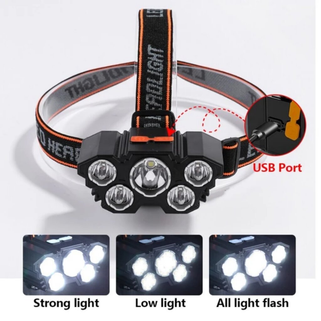 Senter Kepala 40 Watt L-T21 5 Led Rechargerable 4 Mode Cahaya Lampu Senter 50Watt