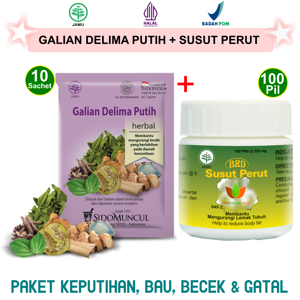 PAKET HERBAL KEPUTIHAN ABNORMAL GATAL BAU BECEK KEWANITAAN : GALIAN DELIMA PUTIH SIDOMUNCUL 10 SACHE