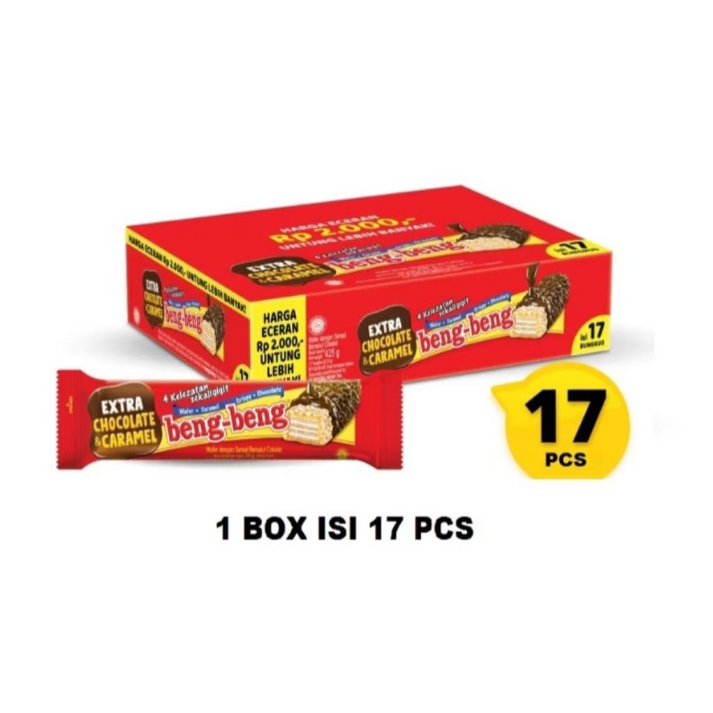 

Wafer Beng-Beng Extra Chocolate Caramel 1 dus isi 17 pcs