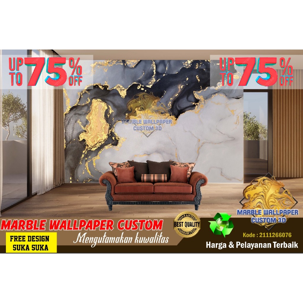Wallpaper Custom 3D Tema Marmer | Wallpaper Dining Room Marmer | Wallpaper Ruang Makan Marmer | Wall