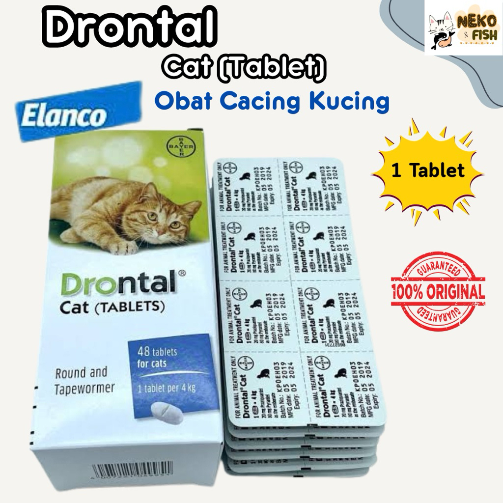 Drontal Cat Obat Cacing Kucing  Per Tablet Elanco Original Asli Drontal Cat, obat cacing untuk Kucin