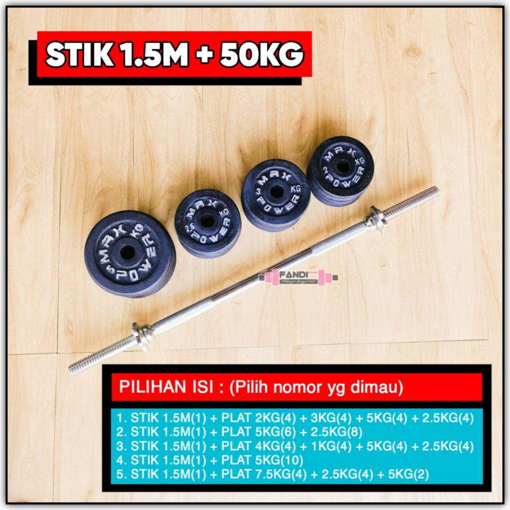 Stik Barbel 1.5m + Plat Barbel 50Kg