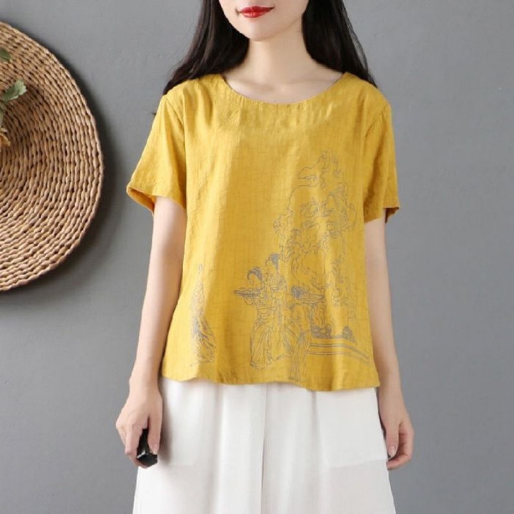 baju blouse bahan katun linen motif bordir