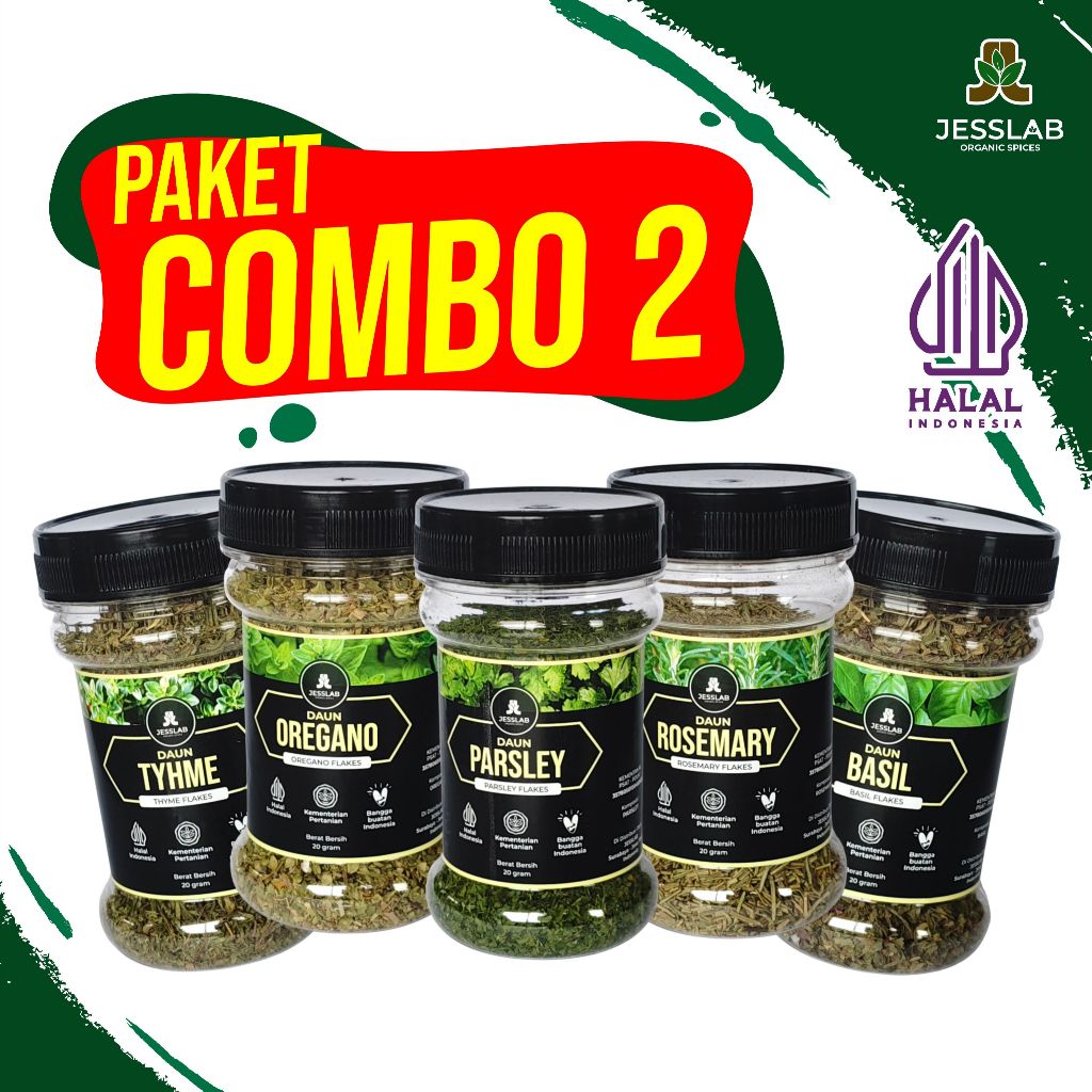 

Jesslab Spices - Paket Kombo isi - Basil Parsley Rosmary Thyme Oregano
