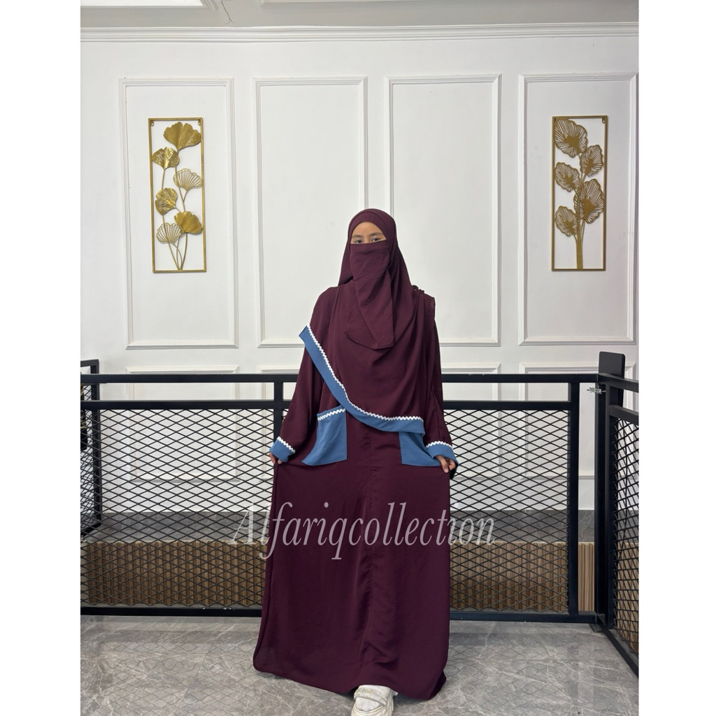 Abaya Nayla Cringkle Renda Biku | Gamis Syar’i Set Hijab Elegan