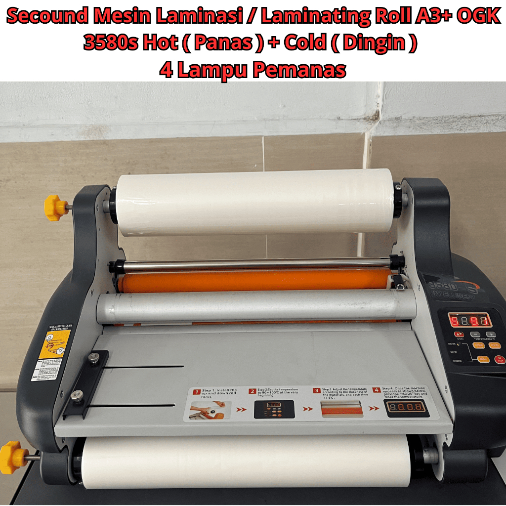 

Mesin Laminasi / Laminating Roll A3+ OGK 3580s Hot ( Panas ) + Cold ( Dingin ) 4 Lampu Pemanas