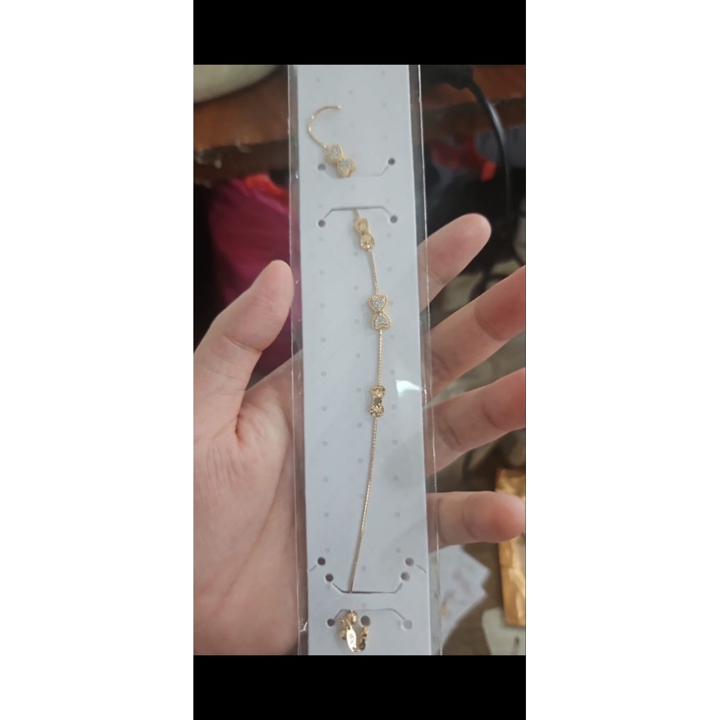 Gelang serut adjustable emas asli permata putih listring 70% 700 16k