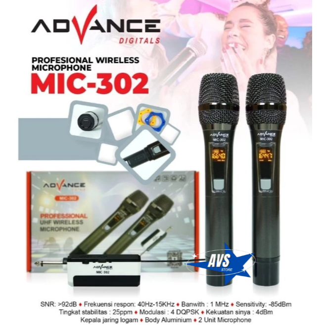 ADVANCE PROFESIONAL UHF WIRELESS MICROPHONE MIC 302