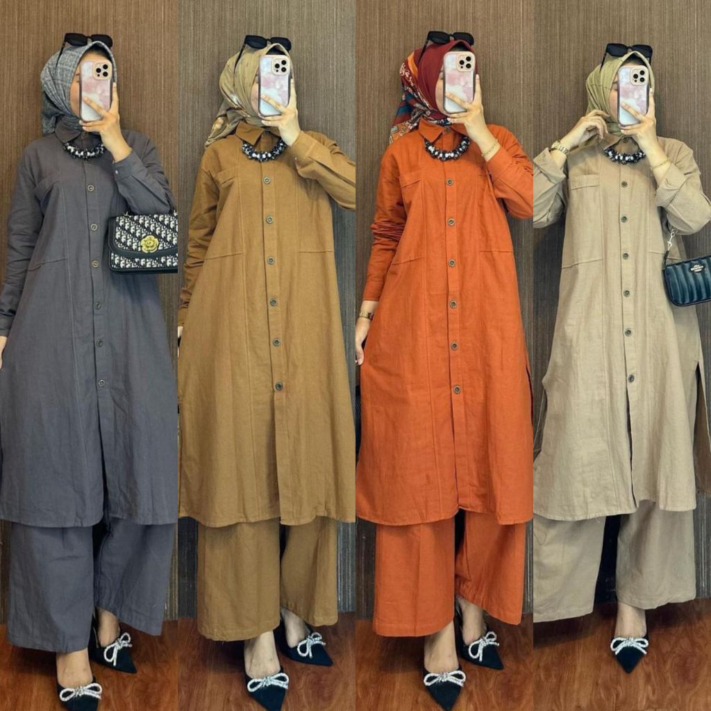 ONE SET TUNIK ALIZA POLO LINEN PREMIUM TEBAL ADEM