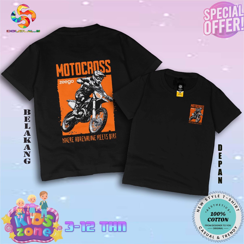 kaos anak / kaos anak sablon depan belakang kekinian edisi motor cross trail keren